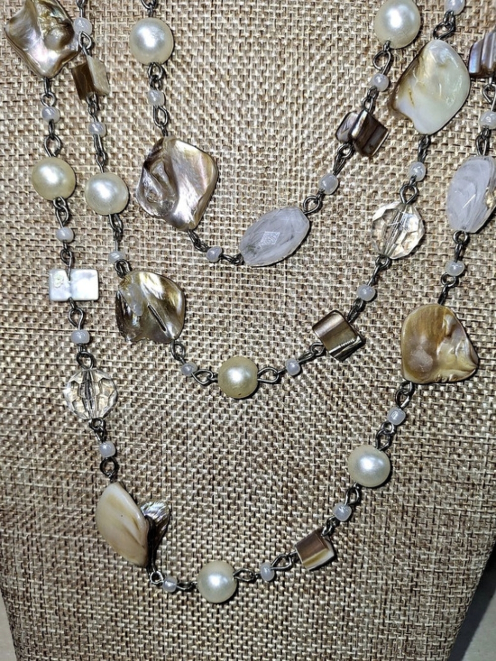 Long Shell Beaded Statement Necklace - Picture 2 of 6